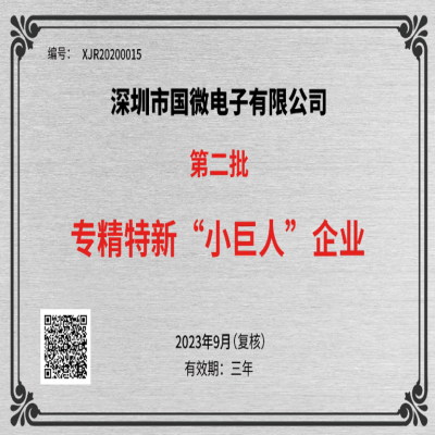 2023年9月，國(guó)微電(diàn)子被工业和信息化部中小(xiǎo)企业局再次认定為(wèi)國(guó)家级专精特新(xīn)重点“小(xiǎo)巨人”企业